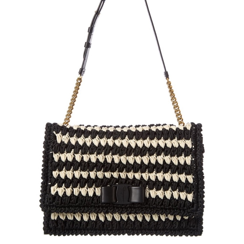 💯 authentic Elegant Black and Cream Woven Shoulder Bag